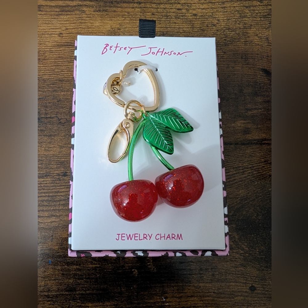 Betsey Johnson Red Cherry Charm with Gold Heart - Picture 2 of 5